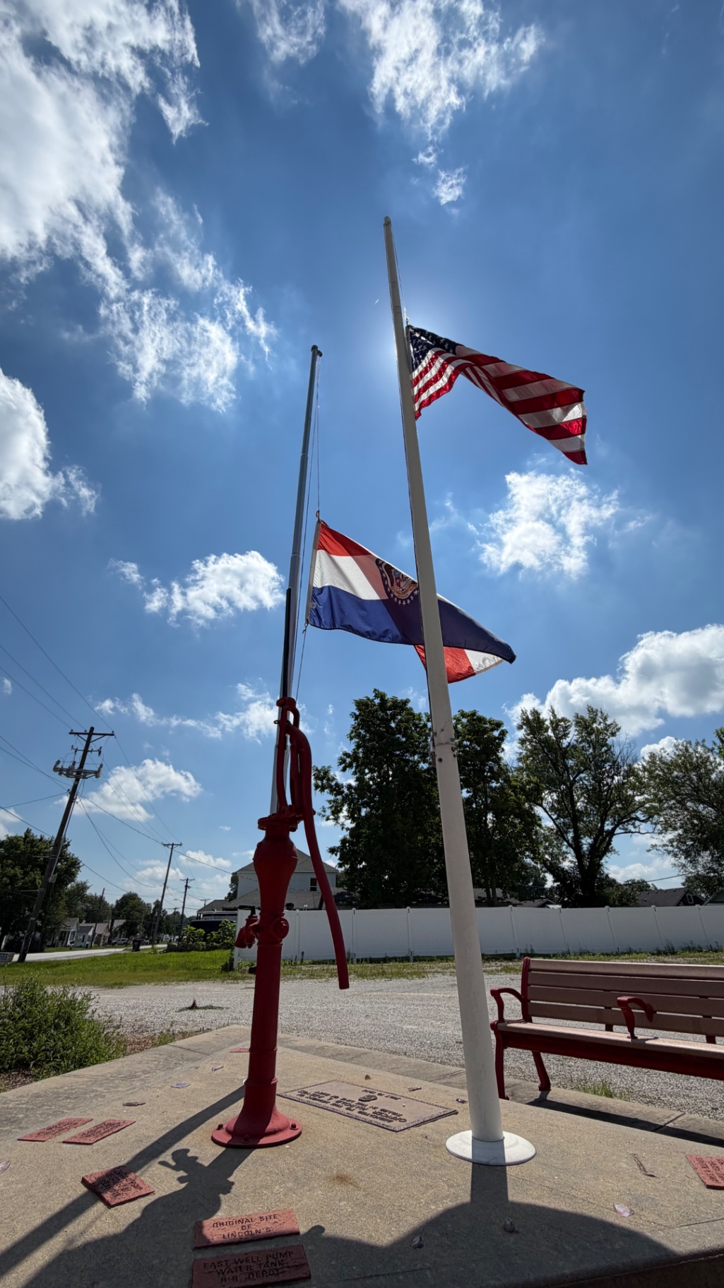 Flags at the Old Pump Memorial